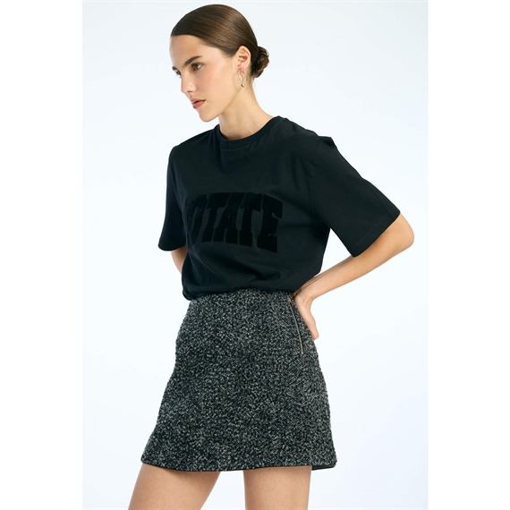 Rotate Boucle Mini Nederdel, Gray Pinstripe 